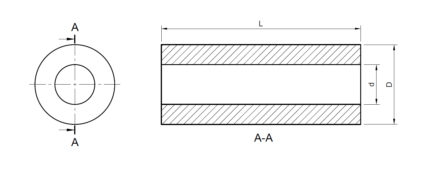 Technical drawing of a hollow-cylinder grain