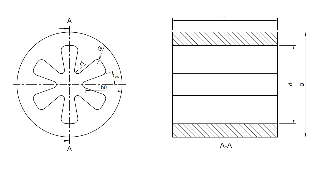 Technical drawing of a star grain cross-section and side view