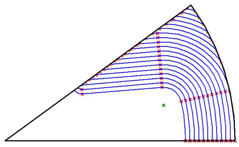 Star grain half-segment swept through many regression steps