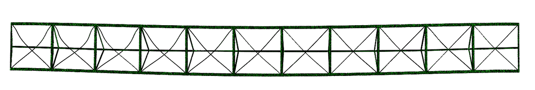Animated first eigenmode of the bridge: horizontal sway of the deck, seen in plan view