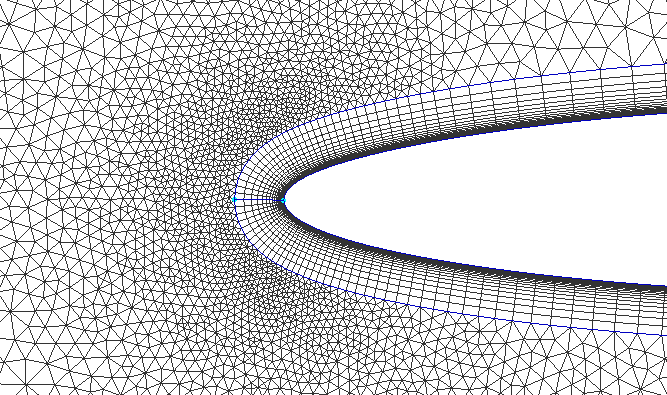 Close-up of the structured boundary layer mesh at the leading edge